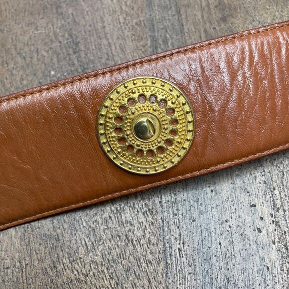 Chance Encounters Brown Genuine Leather Medallion Belt Women's Size Large Boho - Picture 3 of 7